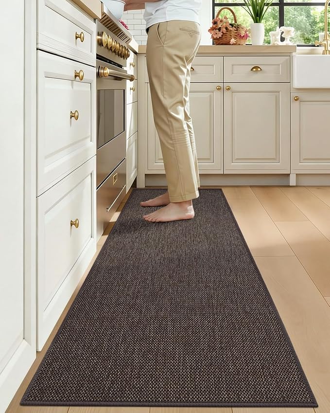 Color&Geometry Kitchen Rugs and Mats Non Slip Washable, Absorbent Woven Kitchen Runner Rug Easy to Clean Kitchen Floor Mats for in Front of Sink, Laundry Room, Hallway, 17”x79”, Brown