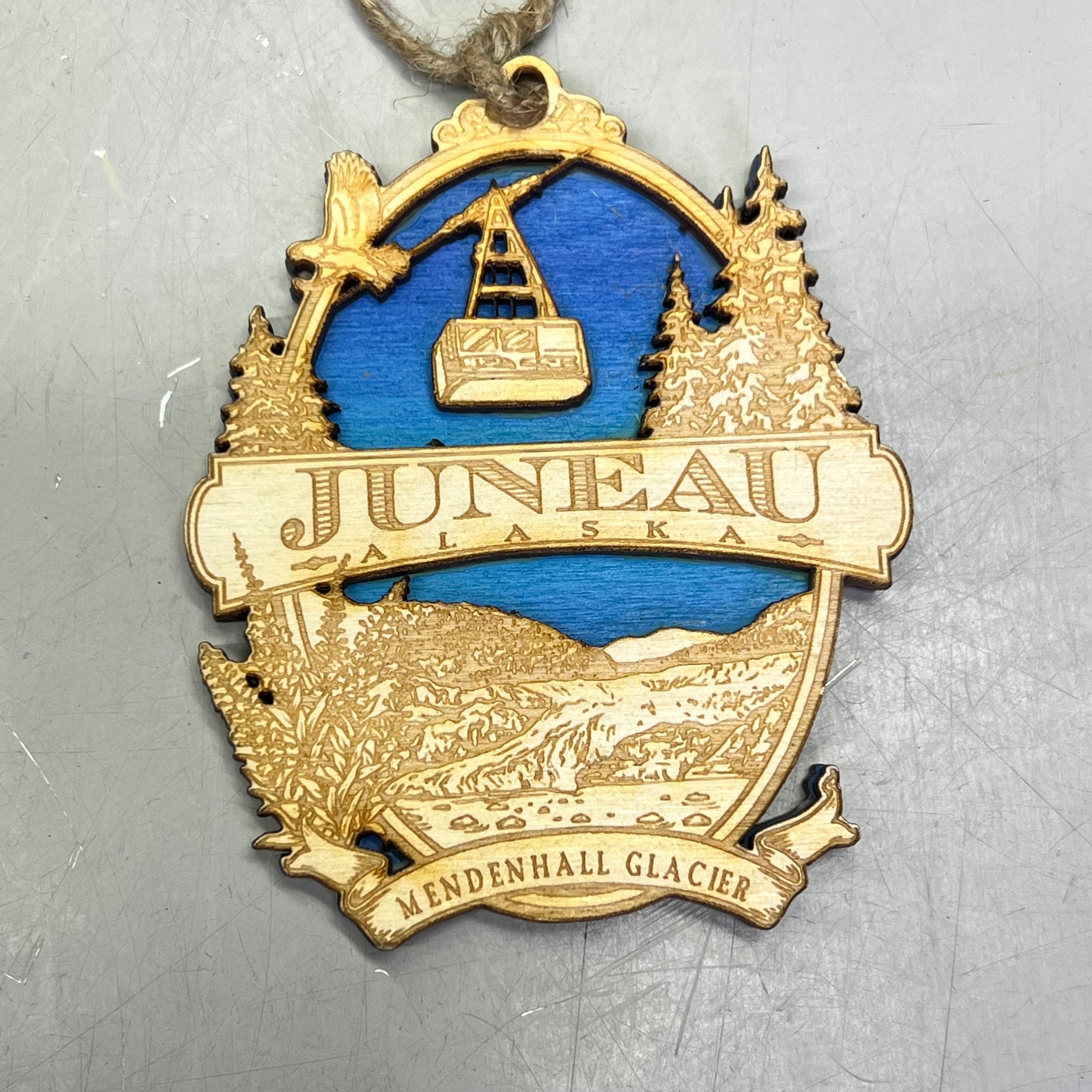 ZA@  (2 PACK) Mendenhall Glacier Lasered Wood Collectable Ornament JuneauAK Souvenir