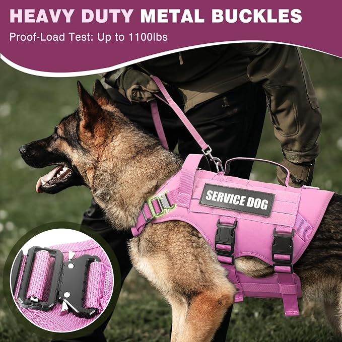 Service Dog Vest Harness for Medium Dog, Tactical Working MOLLE Vest with 10 Pet Patches, No Pull Heavy Duty Harness for Training Walking