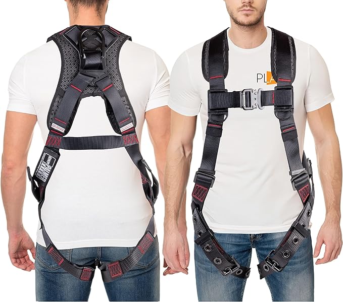 Full Body Harness with 5 Point Adjustment, Dorsal D-ring, Grommet Legs, Two Side D Rings, and Fall Indicators
