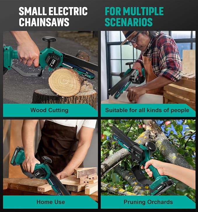 WEMARS Mini Chainsaw Cordless, 6-Inch Portable Electric Chainsaw with Security Lock-Handheld Small Power Chain Saws with 2 Battery Powered For Wood/Trees Cutting/Courtyard Garden, 2025 UPGRADE
