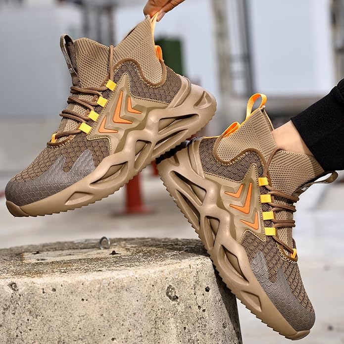 Steel Toe Boots for Men Work Boots for Men Breathable High Top Work Shoes Lightweight Indestructible Safety Shoes Industry Construction Safety Footwear