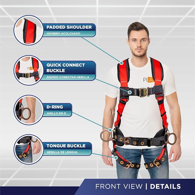 Hammerhead 5pt Safety Harness Back Padded, QCB Chest, Tongue Buckel Legs Straps, Back & Side D-Rings