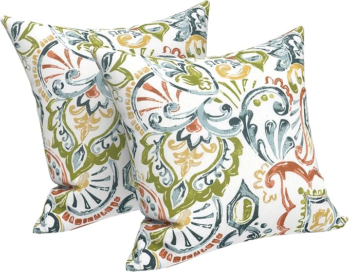 LVTXIII Outdoor Throw Pillows 16x16 Inch, Set of 2 Square Decorative Pillows with Inserts for Patio Furniture, Porch Chair, Garden Sofa, Paisley Botanical