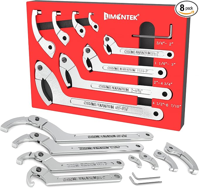 Adjustable Spanner Wrench Set, 8pcs Motorcycle Coilover Shock Adjustment Tool Hook C Spanner Wrench for Pipes Heating, Cars Suspension System