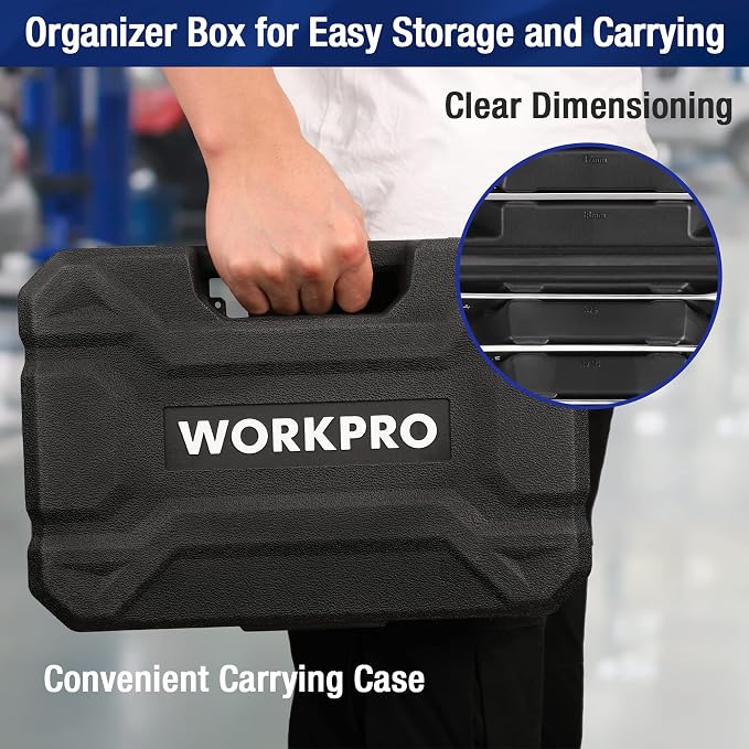 WORKPRO 22 PCS Ratchet Combination Wrench Set with Tool Box, Mirror Polish | with Organizer Box, Metric 6-18mm & SAE 1/4-3/4", 72-Teeth, For Home Project, Auto Repair, Plumbing, Construction, Machinery