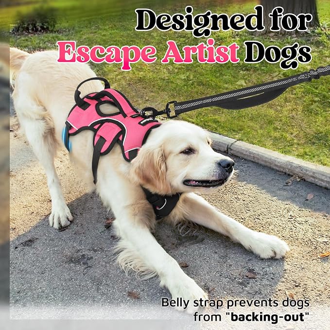 rabbitgoo Escape Proof Dog Harness for X-Large, No Pull with Lift Handle | No Escape, Full Soft Padded, Reflective Adjustable Vest, Leash Clip for Walking Hiking Training, Peach Pink, X-Large
