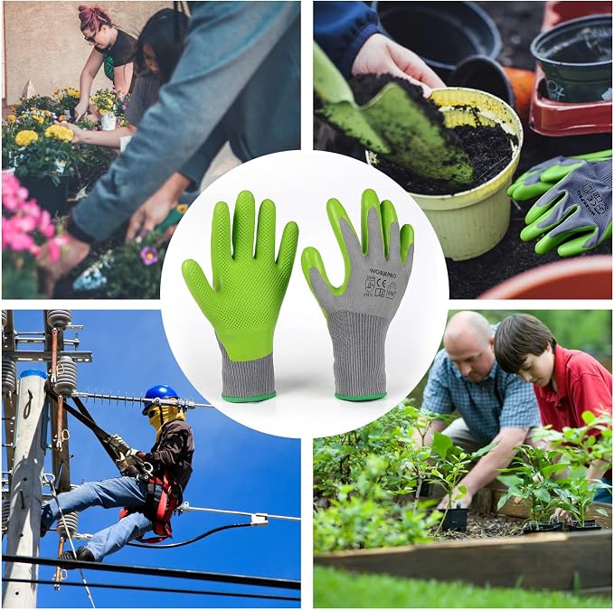 WORKPRO 6 Pairs Garden Gloves, Work Glove with Eco Latex Palm Coated, Gardening Gloves, Working Gloves for Weeding, Digging, Raking, and Pruning (Large)