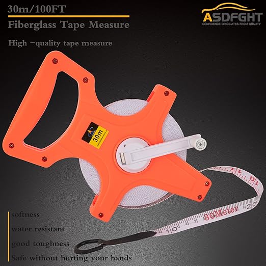Open Reel Tape Measure 100 Feet, Fiberglass Tape Measure, Yard Measuring Tape Fit for Sports Field, Outdoor, Engineer,Track, Durable Dual-Sided Measuring Reel with Feet and Meters (1/2')