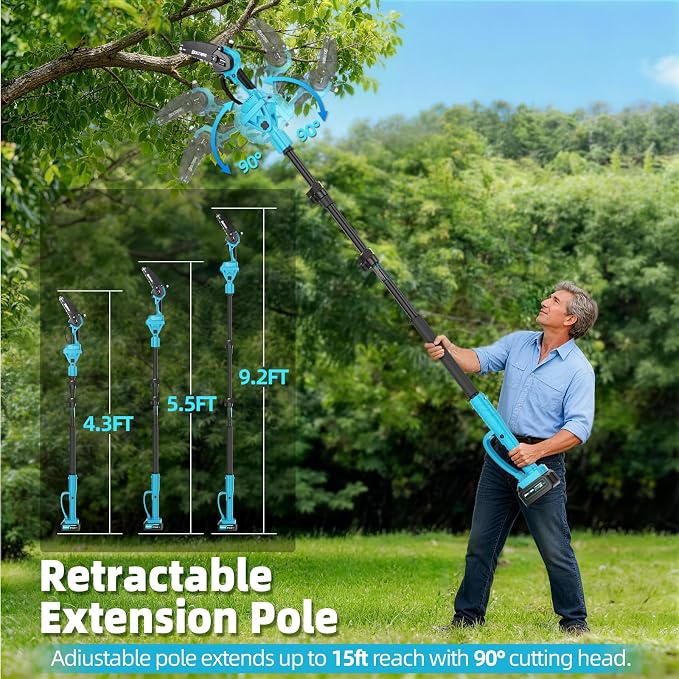 3-in-1 Electric Pole Saws for Tree Trimming, 8 Inch & 6 Inch Mini Chainsaw Cordless with 2x4.0 Ah Battery, Battery Powered Pole Chain Saw, 16 Ft Reach, Telescopic Chainsaw Tree Trimmer Branch Cutter