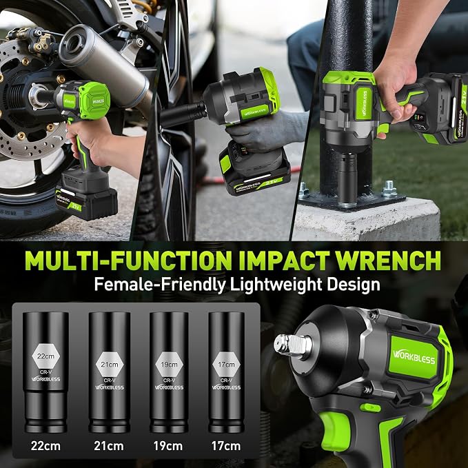 Cordless Impact Wrench 1/2" 630Ft-lbs(850N.m) with 21V Battery | High Torque Impact Driver,4.0Ah Battery Electric Brushless Impact Gun for Car/Heavy Truck/Pickup,3-Speed,4 Socket,LED Light