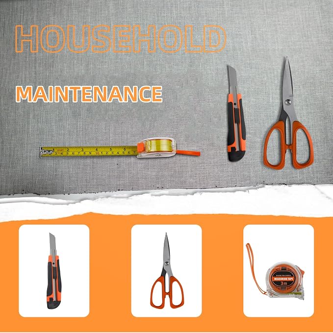 20 Piece Orange Home Tool Set, Home Repair Tool Kit for Men Women, And College Students, Comes With A Portable Storage Box And Can Be Used for Small Home Repairs And Outdoor Work