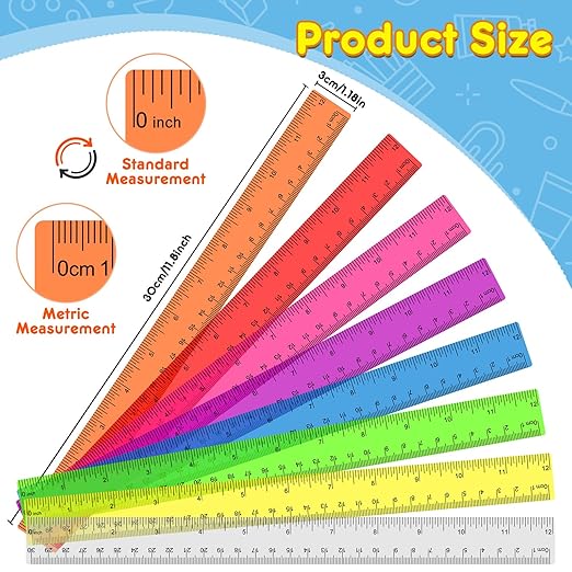 504 Pack Rulers Bulk for Classroom, 12 Inch Ruler for School,Clear Plastic Transparent Assorted Color Bulk Rulers with Millimeter and Inches, Ideal Back to School Office Home Supplies