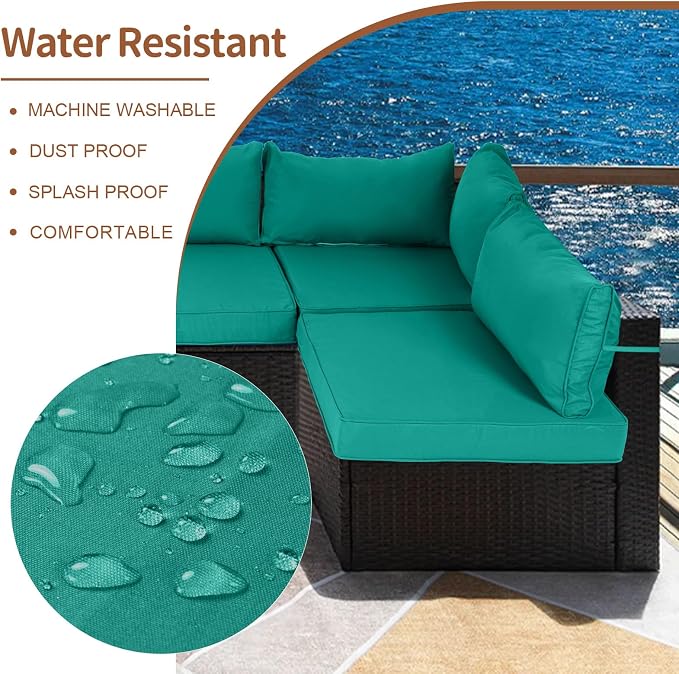 14 Piece Outdoor Patio Cushion Covers Replacement, Waterproof Outdoor Furniture Cushion Covers, Fit 7 Pcs 6 Seater Wicker Rattan Patio Conversation Sofa Set,Teal,25.6x25.6