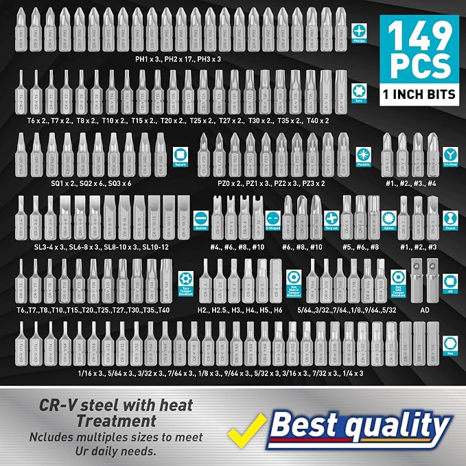 Amartisan 258-Piece Ultimate Screwdriver Bit Set,Chrome Vanadium Steel Driver Bit Set, Security bit set, Includes Bits Holder, Nut Driver, etc (Blue)