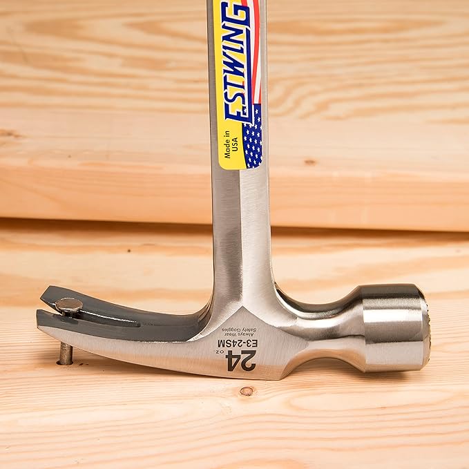 ESTWING Framing Hammer - 24 oz USA Made Long Handle Straight Rip Claw Hammer with Milled Face & Shock Reduction Grip - E3-24SM