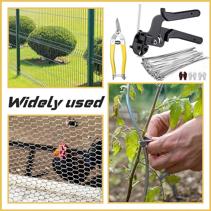 155 Pack Stainless Steel Cable Tie Gun Kit, 150 Pcs 11.8 Inch Metal Zip Ties, Adjustable Fastening and Cutting Tools for Fence, Chain Link Fence, Pipe, Industrial Use