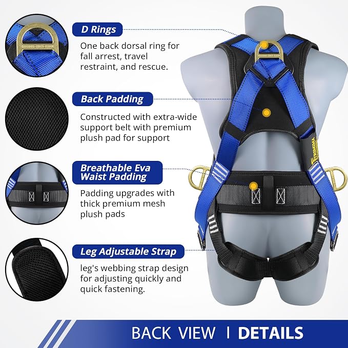 TRSMIMA Safety Harness Fall Protection - Harness Kit for Men Construction | Fall Arrest Roofing Harness Kit Men Full Body Harness with Lanyard for Work Upgrade 4 Quick Buckles Orange