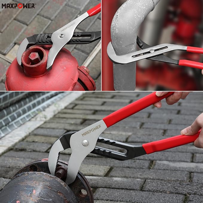 MAXPOWER 16-inch Groove Joint Pliers, 3.34-inch Jaw Opening | Straight Jaw Pump Pliers, 90° Serrated Teeth, Forged Steel