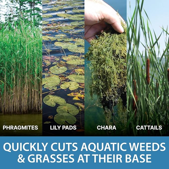 Jenlis Weed Razer Express, Lake Weed Cutter, Compact Aquatic Pond Plant Cutting Tool, Sharp Razor Blades Shear Cattail, Reed, Phragmites Lilly & Chara Algae, 30” Inch Cut Width, 25 Foot Throw Rope