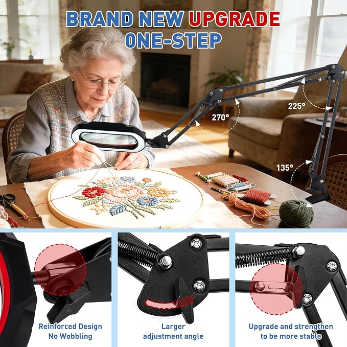 HITTI 12X Square Ultra Long Magnifying Glass with Light and Clamp