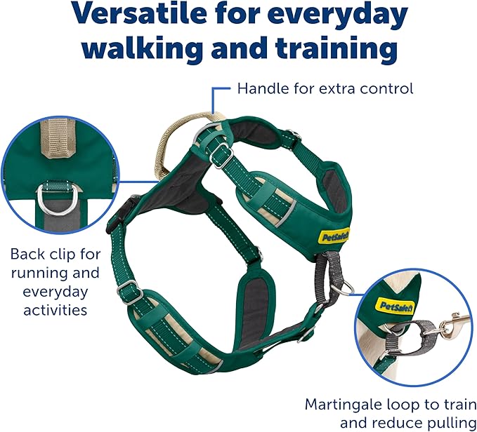 PetSafe Easy Walk Comfort No Pull Dog Harness, Green, Medium | Stops Pulling on First Use with Front Martingale Loop, Full-Body Padding, 5-Point Adjustable Fit