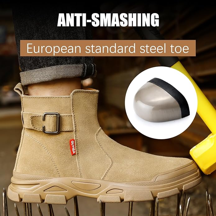 GLANOUDUN Welding Work Boots for Men Slip on Steel Toe Shoes for Men Indestructible Steel Toe Boots Welder Men's Working Shoes Fireproof Safety Footwear for Construction Men's Work & Safety Footwear