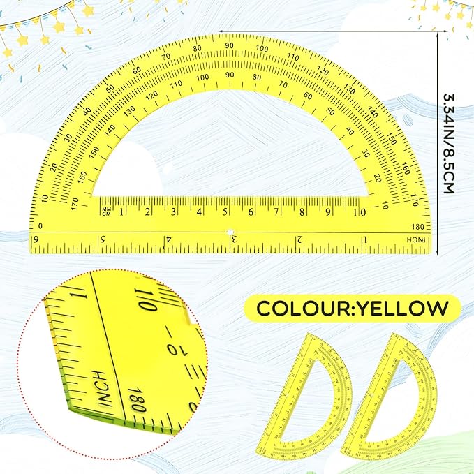 EBOOT Plastic Protractor Math Protractors 180 Degrees, 6 Inch, Pack of 2 (Yellow)