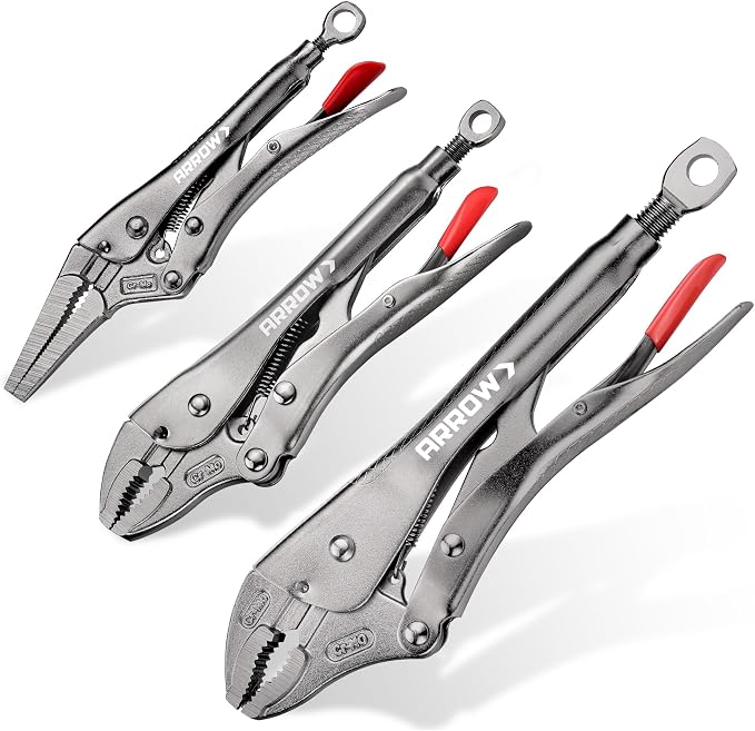 ARROW 3PCS Locking Pliers Set with Long Nose and Curved Jaw