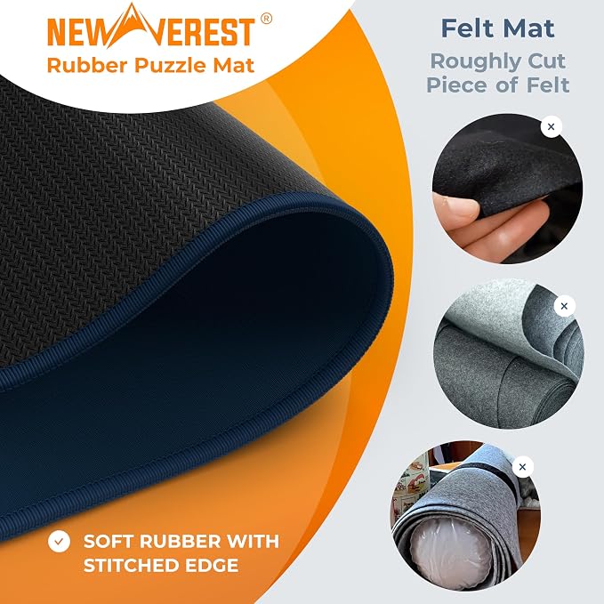 The Original Newverest Jigsaw Puzzle Mat Roll Up, Navy Blue, 39.4” x 23.6” Portable Keeper Up to 1000 Pieces with Non-Slip Rubber Bottom & Smooth Top + 3 Puzzle Sorting Trays & Travel Storage Bag