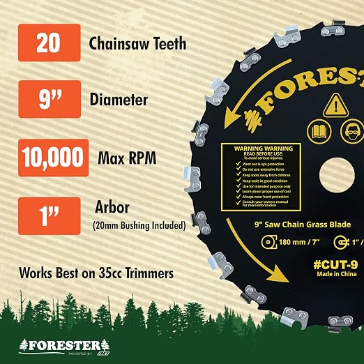 Forester 2PK Chainsaw Brush Cutter Blade + File Set - 9in x 20 Teeth | Fits Most Straight Shaft Trimmers | Conversion Kit Sold Separately