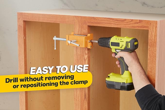 MANRAM Cabinet Clamps 2 Pack A Great Gift for Dad, Heavy Duty Cast Steel Face Frame Alignment Tool with Integrated Drill Guide, EVA Protective Pads and Carrying Case for Cabinet Installation