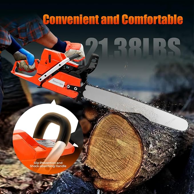 Gas Chainsaw 71CC 2-Stroke Gasoline Powered Chainsaw, 28 Inch Handheld Cordless Chain Saw with Air-cooled System, 10000Rpm 3.9Kw High Power Gas Chainsaw for Forest, Wood, Garden Farm Cutting Use
