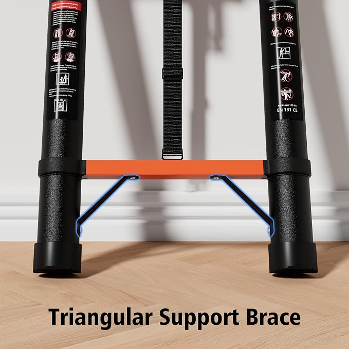 SINMEIRUN Telescoping Ladder, 12.5 FT, Hooks, Aluminum Extension Ladder, 330 lbs Capacity, Collapsible Multi-Purpose Ladder for Home, Roof and RV; Orange
