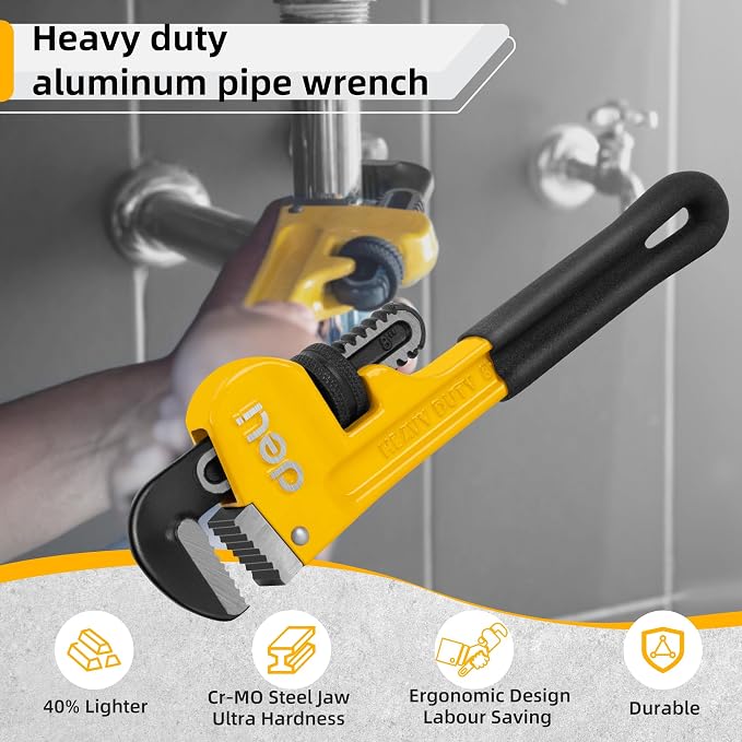 deli Pipe Wrench 14-inch, Heavy Duty Straight Adjustable Wrench, Professional Plumbing wrench tools, for Pipe, Home, Vehicle repair