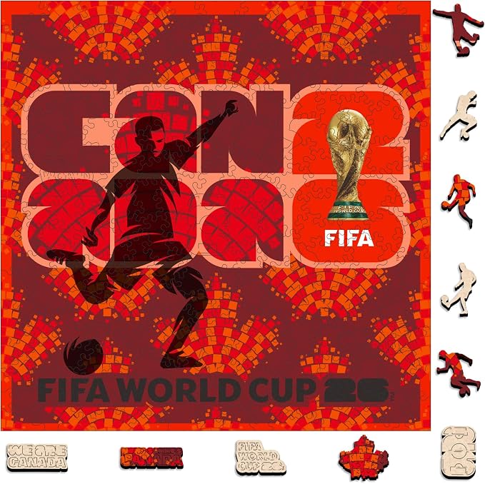 FIFA Canada Poster Wooden Puzzle for Adult, 200 Pieces Irregular Shape Puzzle, 5MM Thick, Creative Collectible Gift for Fans, Officially Licensed Product, 11 x 11