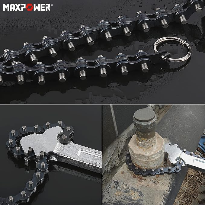 MAXPOWER 24 inch Chain Wrench, 6.3" Pipe Capacity, I-Beam Handle | Heavy Duty Chain Pipe Wrench with 22" Chain, Ideal for Plumbing, Large Pipes Fittings, Industrial Oil Filters