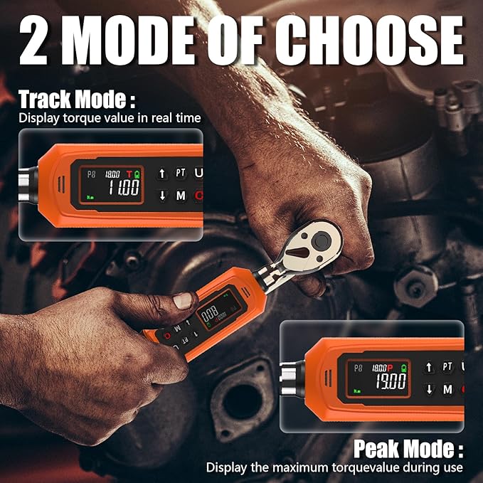 coobeast Digital Torque Wrench, 3/8 Drive Electronic Torque Wrench Set with Preset Value(0.66-44.29 Ft-lbs./0.9-60Nm), Buzzer and LED Flash Five Units of Measure Torque Wrench for Bicycle, Bike