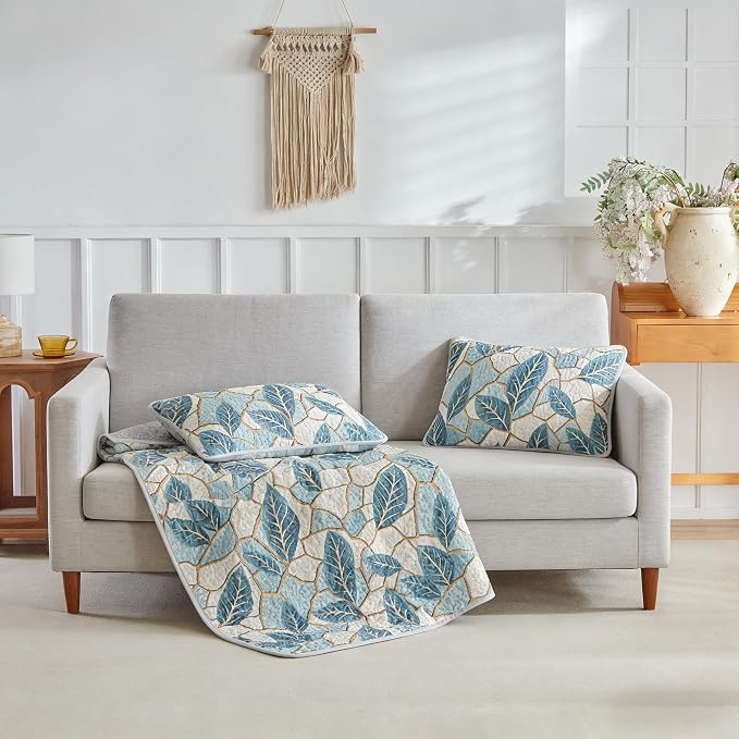 Quilts for King Bedding Set Green Bedspreads - Soft Lightweight Breathable Bedspread Comforter - Boho Cottagecore Leaves Coverlet for All Season - 3 Pieces (New-Green Leaves, King)
