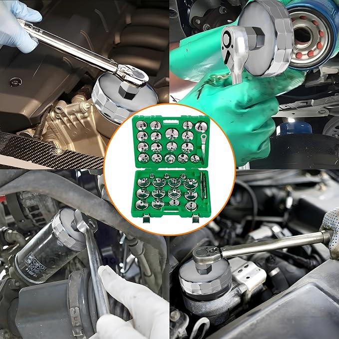 Auto Oil Filter Socket Wrench Set, Stainless Steel | Cup Type 1/2 inch Drive, Cap Removal Tool, Drain Plug Socket Set Included, Compatible Car, SUV