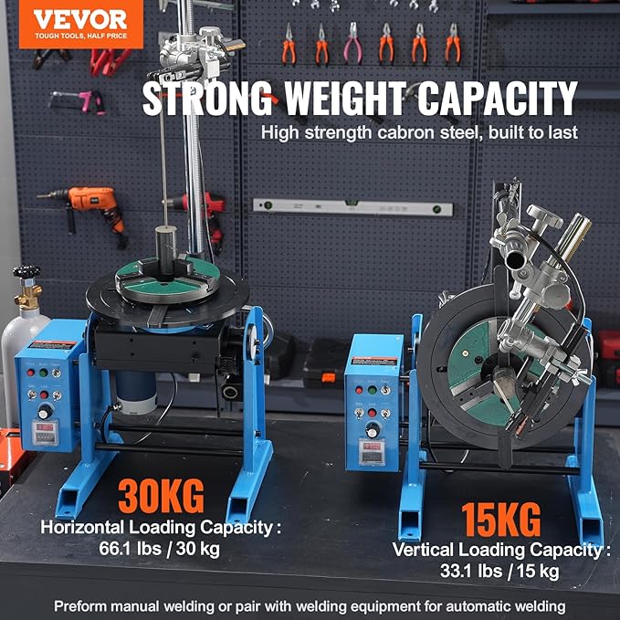 VEVOR Rotary Welding Positioner 66LBS / 30KG, 0-90° Welding Positioning Turntable Table 1-12RPM 80W, with 12.4 Inch 3-Jaw Lathe Chuck & Welding Torch Stand Holder for Cutting, Grinding, Assembly