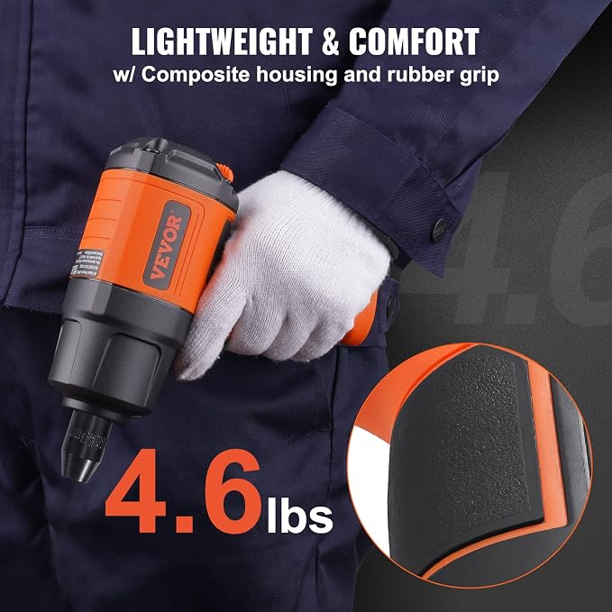 VEVOR 1/2-Inch Air Impact Wrench - High Torque 1400 ft-lbs - Lightweight 4.6 lb - Includes 11-Piece CR-V Steel Impact Socket Set & Carrying Case | For Automotive Repair and Tire Removal, Lightweight 4.6 lbs, Includes 11-Piece CR-V Steel Impact Socket S...