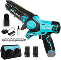 DURATECH 12V Mini Chainsaw, 6 Inch Cordless Electric Wood Cutting Saw | 2 Batteries, 2 Chains, One-Hand Operation, Portable Design, Tree Pruning, Garden Maintenance, Branch Cutting, DIY Projects