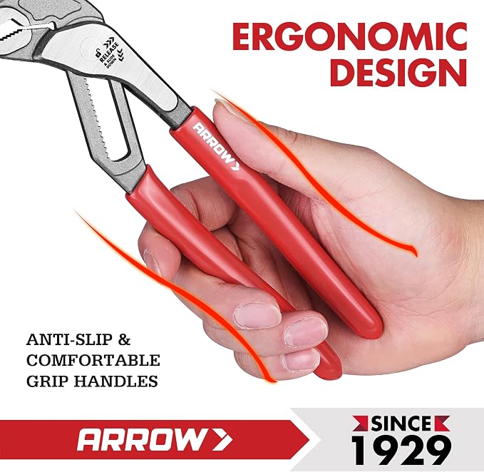 Arrow 8" V-Jaw Groove Joint Pliers, Quick Adjustable Water Pump Pliers with 18 Positions, CR-V Steel, for Plumbing, Automotive, Mechanical Repair and Household Use