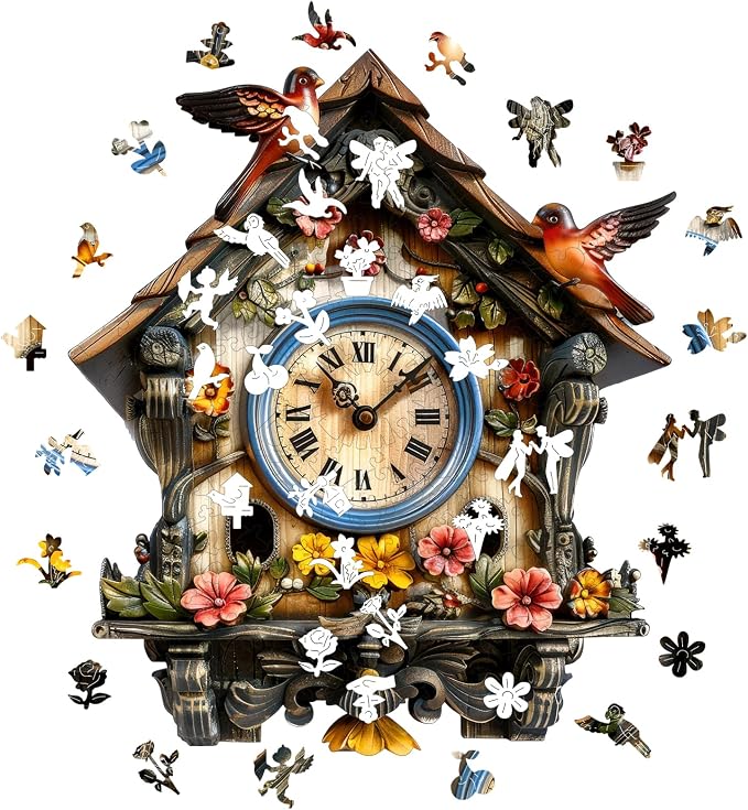 Pikoqunc Wooden Jigsaw Puzzles, Clock House Wooden Puzzles for Adults 500 Pieces with Birds, Unique Vintage Wood Puzzle for Home Décor, Perfect Holiday, 15.2’’ x 17.7’’ Family Game