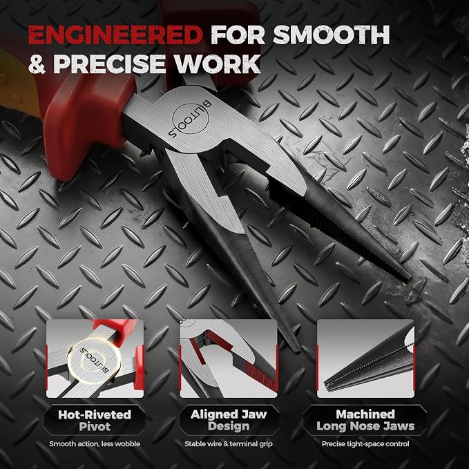 BILITOOLS 1000V Insulated Needle Nose Pliers, 6inch, Long Nose Pliers, Cr-V