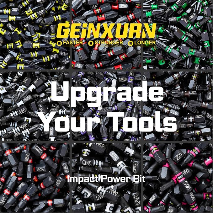 Geinxurn 217Pieces Impact Screwdriver Bits Set, S2 Steel 1”/2”/3”/6”Magnetic D2 Phillips/Slotted/Square/Torx/Hex Multi Bits Tips Set with Impact Bit Holder and Bit Magnetizer/Demagnetizer