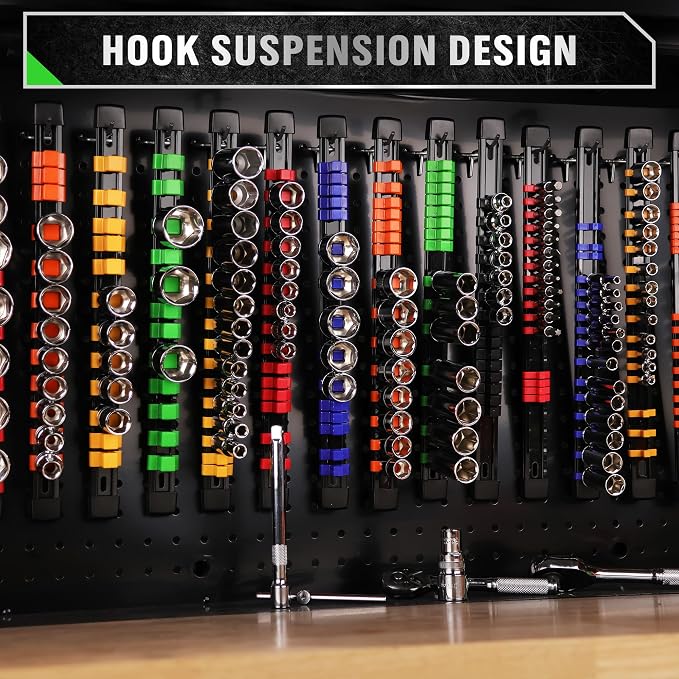 SWANLAKE 36-Piece Socket Organizer, 1/4-Inch x 192 Clips, 3/8-Inch x 180 Clips, 1/2-Inch x 144 Clip, Socket Holder Clip Rail, Drive Sockets Trays for Tool Box Drawer