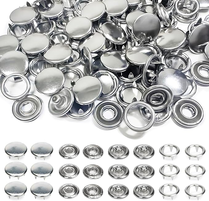 100 Sets Metal Snap Buttons, Sterling Silver Solid Sewing Snaps for Fabric, Prong Snap Button Kits for DIY Crafting Clothing Sewing (9.5mm / 400 PCS)