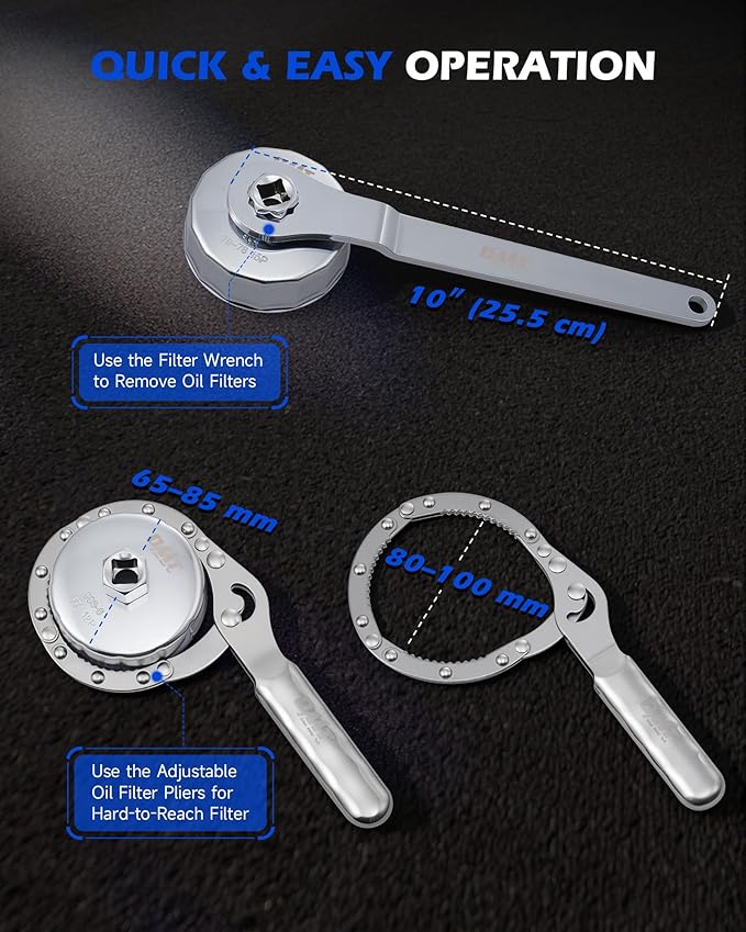 Orion Motor Tech Oil Filter Wrench Kit, 37pc Oil Filter Socket Set with 32 1/2" Drive Sockets, 2 Chain Wrenches & Drive Wrench, Oil Filter Removal Tool Compatible with Volvo BMW Ford Toyota GM Honda